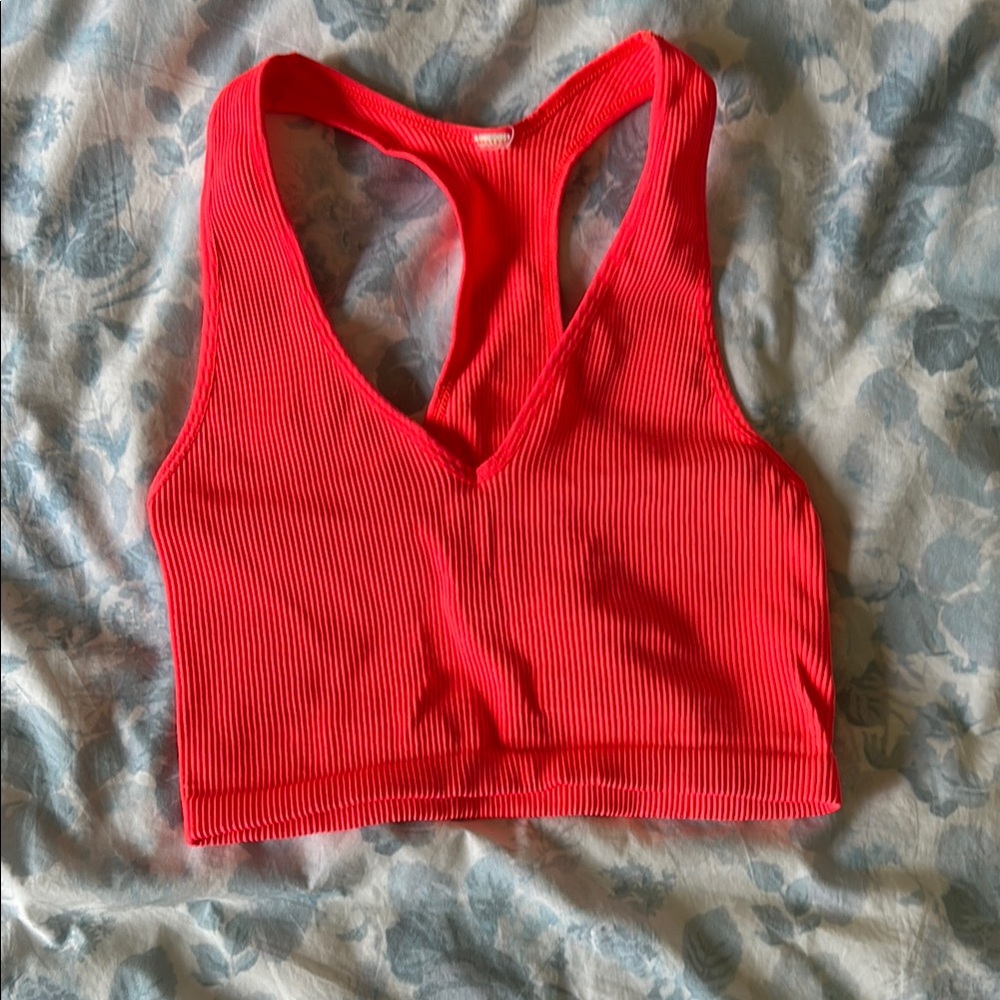 FP Movement by Free People Vibrant Red Ribbed Sports Bra